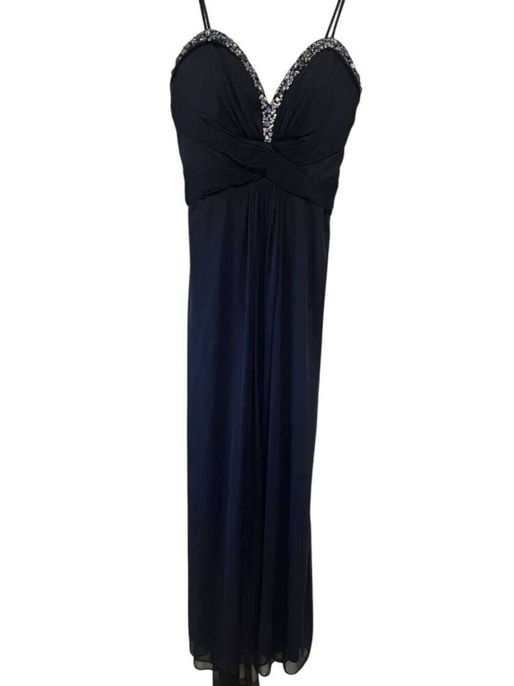 Xscape Joanna Chen navy sweetheart neck formal long dress sequins womens sz 8
